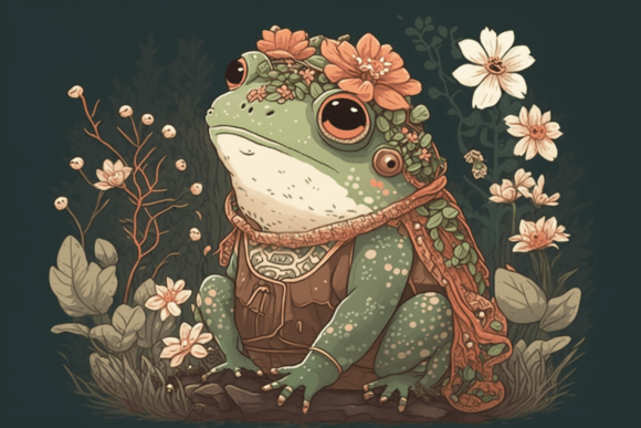Download Cute Frog with Flowers, Illustration 2 - Flowers Collection
