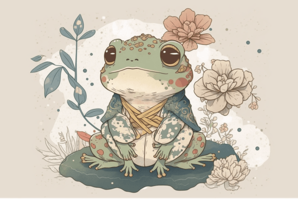 Download Cute Frog with Flowers, Illustration 3 - Flowers Collection
