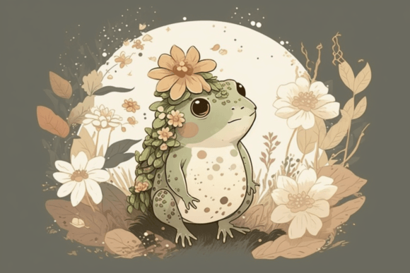 Download Cute Frog with Flowers, Illustration - Flowers Collection