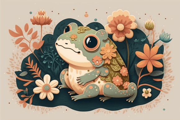 Download Cute Frog with Flowers, Illustration 1 - Flowers Collection